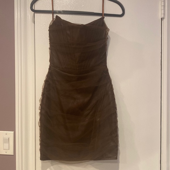 Dresses & Skirts - Brown Strapless Corset Style mini Dress